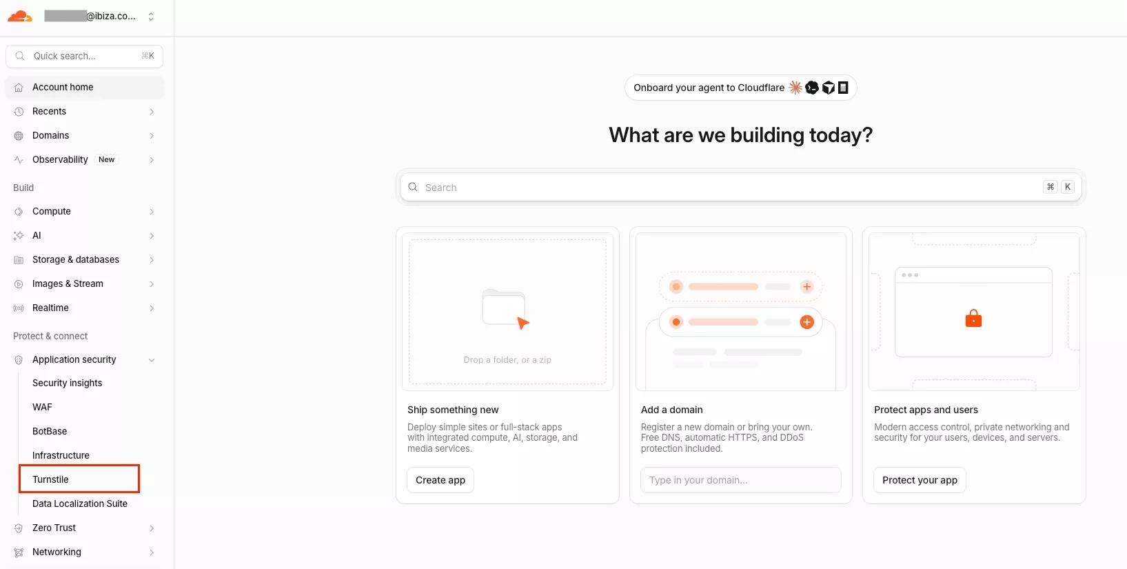 Cloudflare 左側選單 Application security 下的 Turnstile